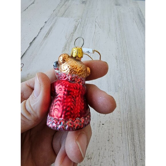 Vintage glass bear stocking ornament set presents glitter gold red Xmas tree - Picture 13 of 14